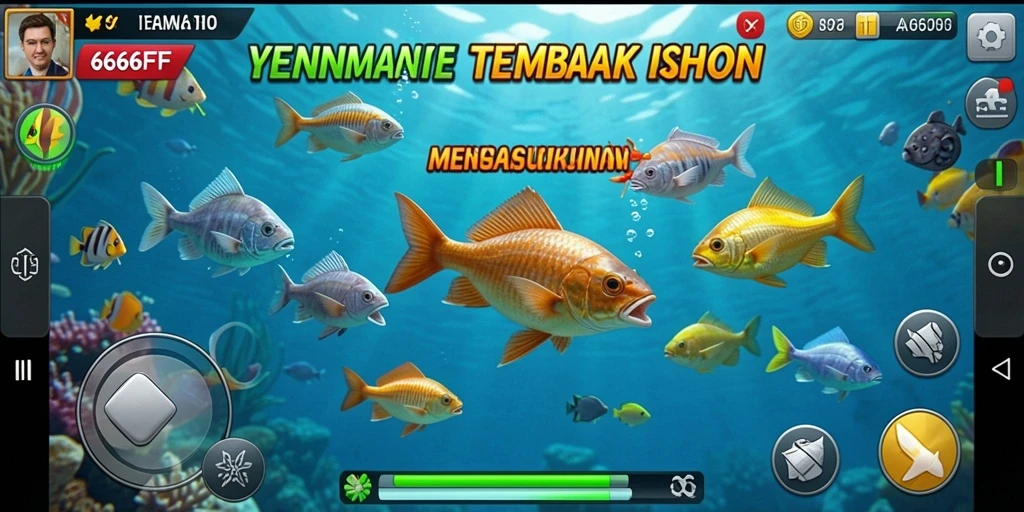 Gameplay menarik saat menembak ikan berwarna-warni.