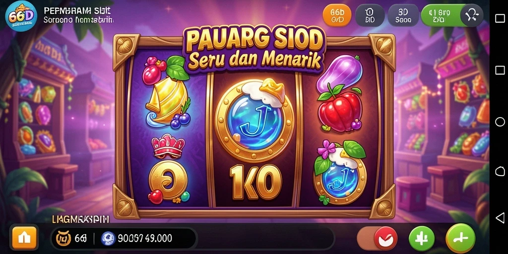 Tampilan gameplay menegangkan di 66D dengan kombinasi simbol menarik.