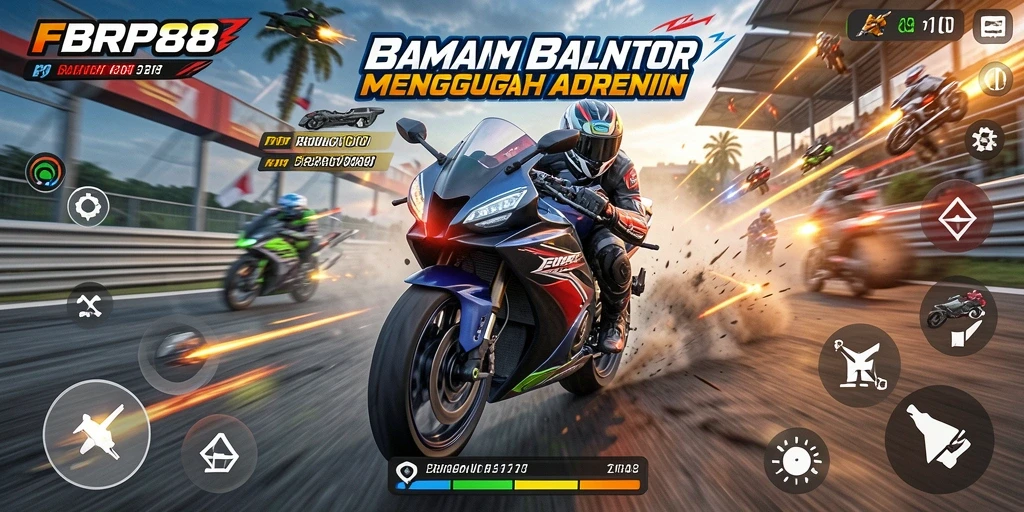 Tampilan gameplay FBRP88 dengan balapan menegangkan di jalur yang beragam.