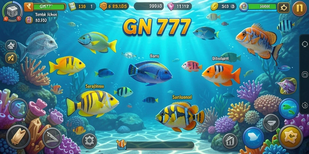 Tampilan gameplay GN777 yang mendebarkan saat menangkap ikan.