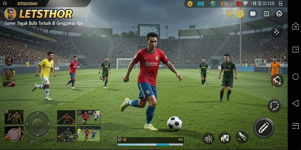 Screenshot LETSTHOR menampilkan aksi dramatis di lapangan sepak bola.