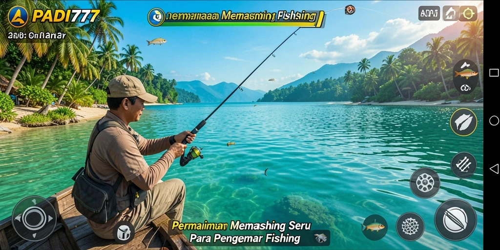 Tampilan gameplay PADI777 dengan berbagai lokasi memancing yang menawan.