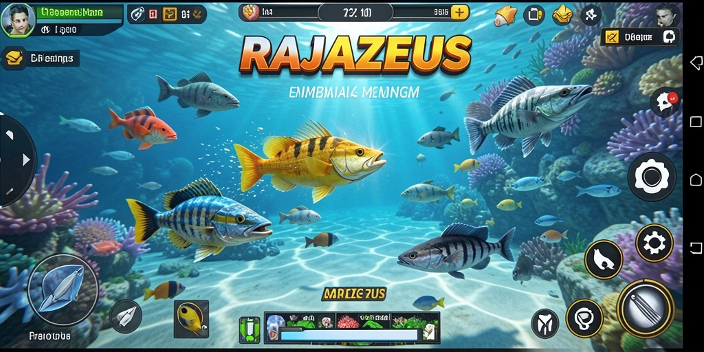 Screenshot gameplay RAJAZEUS menampilkan aksi tembak ikan yang seru.